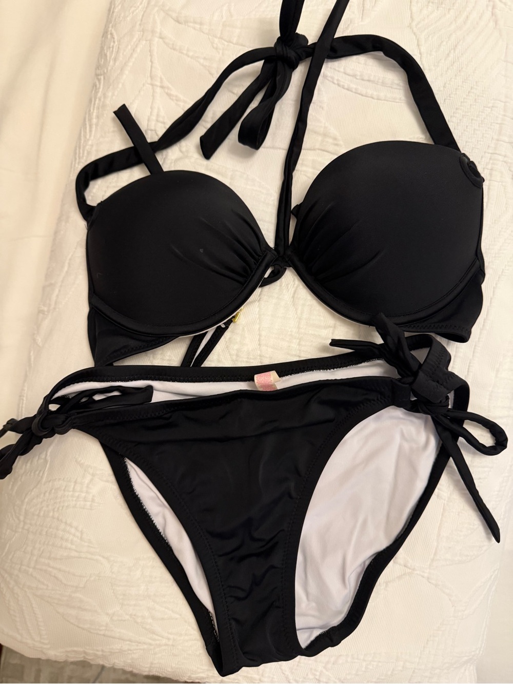 2pcs Black Tie-Side Bikini Set - Women's Swim